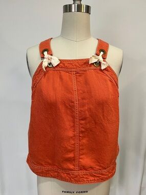 Maeve Orange Denim Overall Tank with Tie Straps